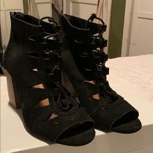 Black lace up booties